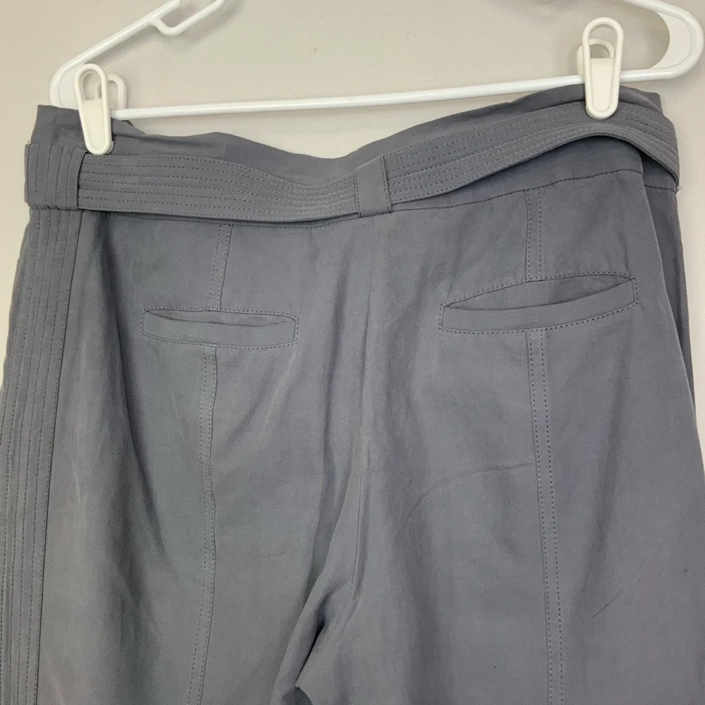 Rebecca‎ Taylor Sz 8 Silk Blend Slate Gray Blue Belted Paperbag Trousers Pants
